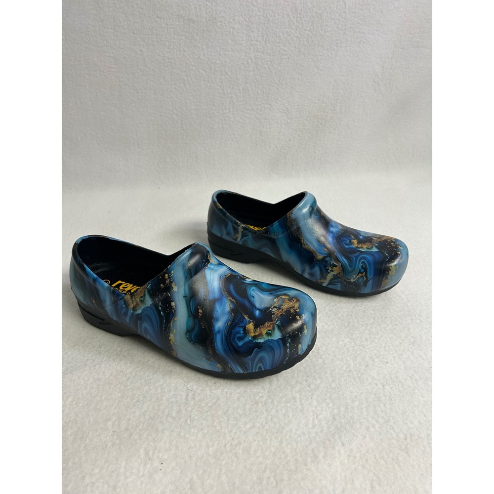 Work Professional Revel Womens Size 7 Blue Marble Anti Slip Memory Foam Clogs
